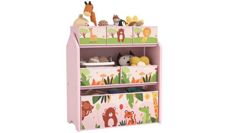 AIYAPLAY 3 Tier Wooden Toy Organiser Kids Storage Rack - Pink
