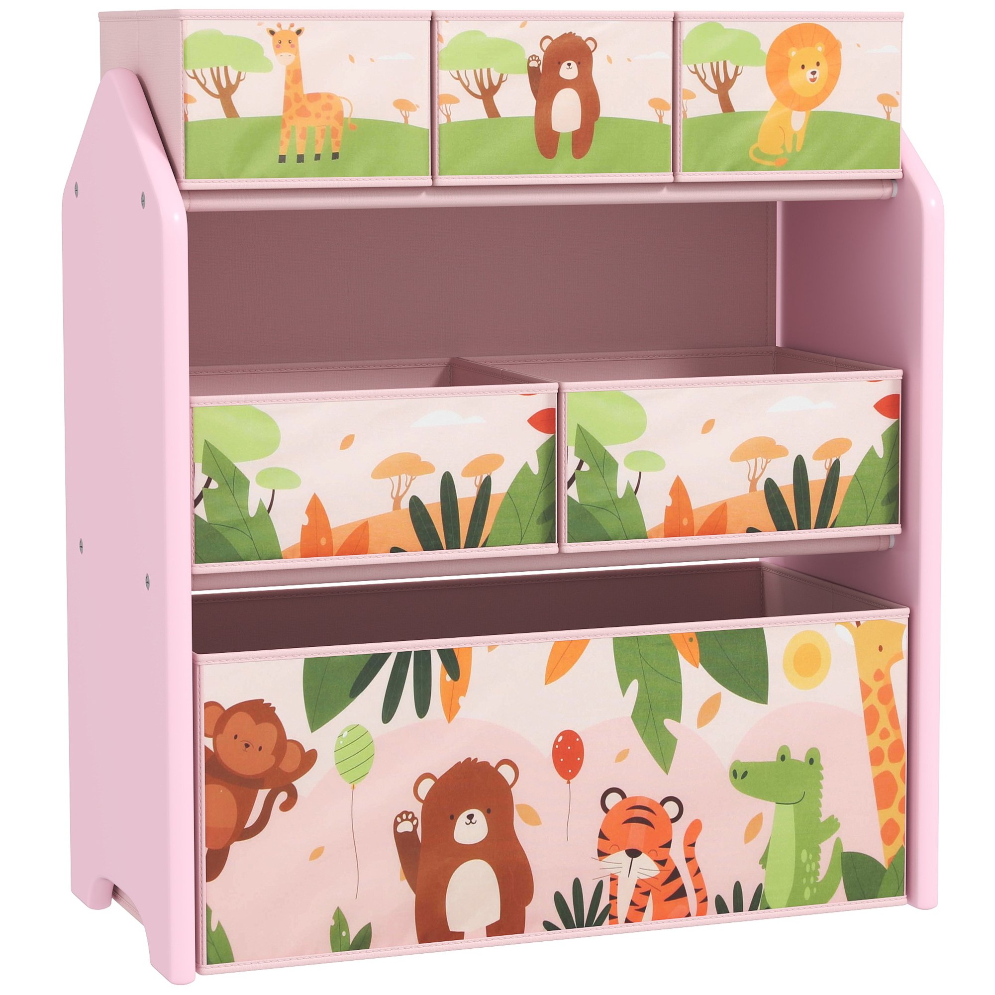 AIYAPLAY 3 Tier Wooden Toy Organiser Kids Storage Rack - Pink - Image 2