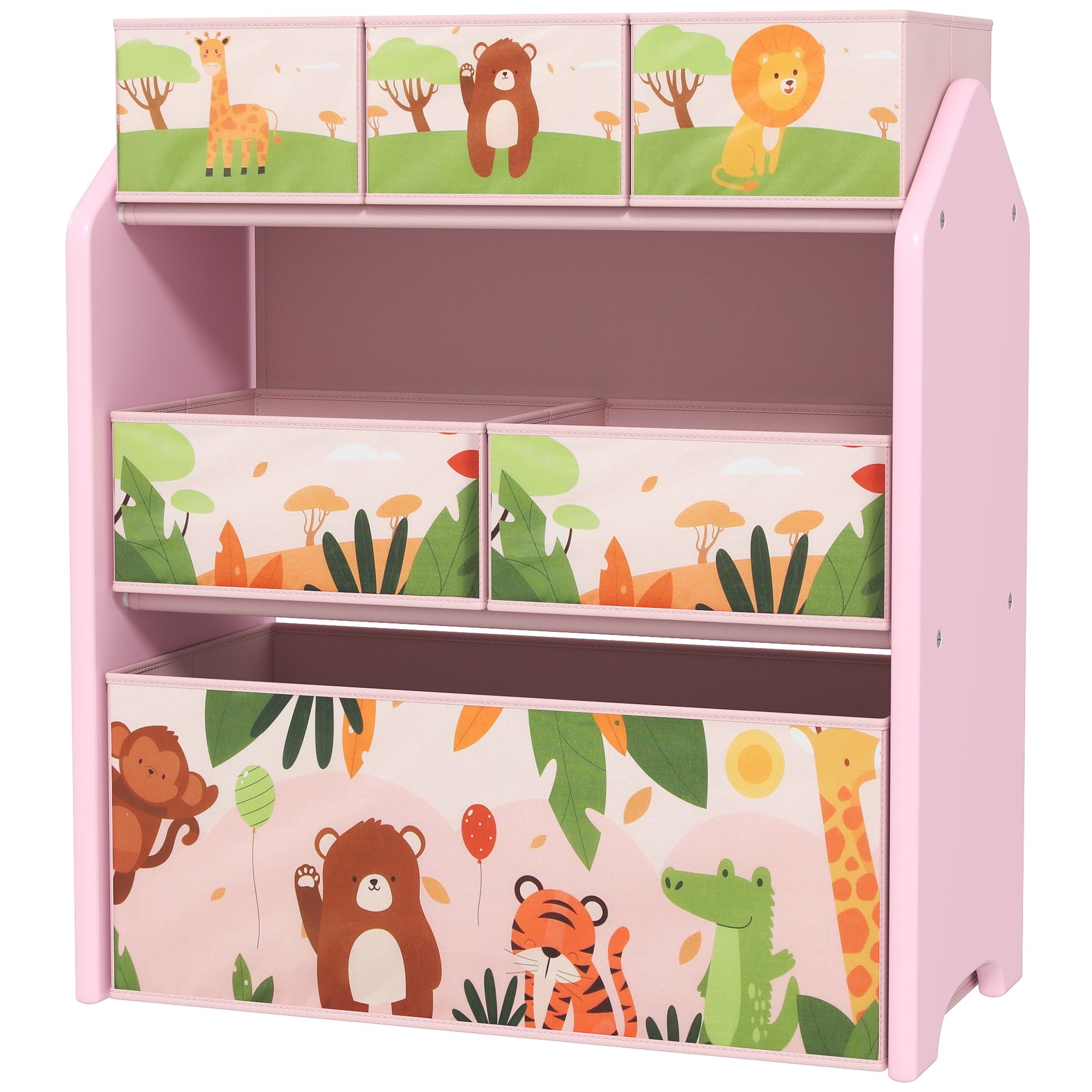 AIYAPLAY 3 Tier Wooden Toy Organiser Kids Storage Rack - Pink - Image 3