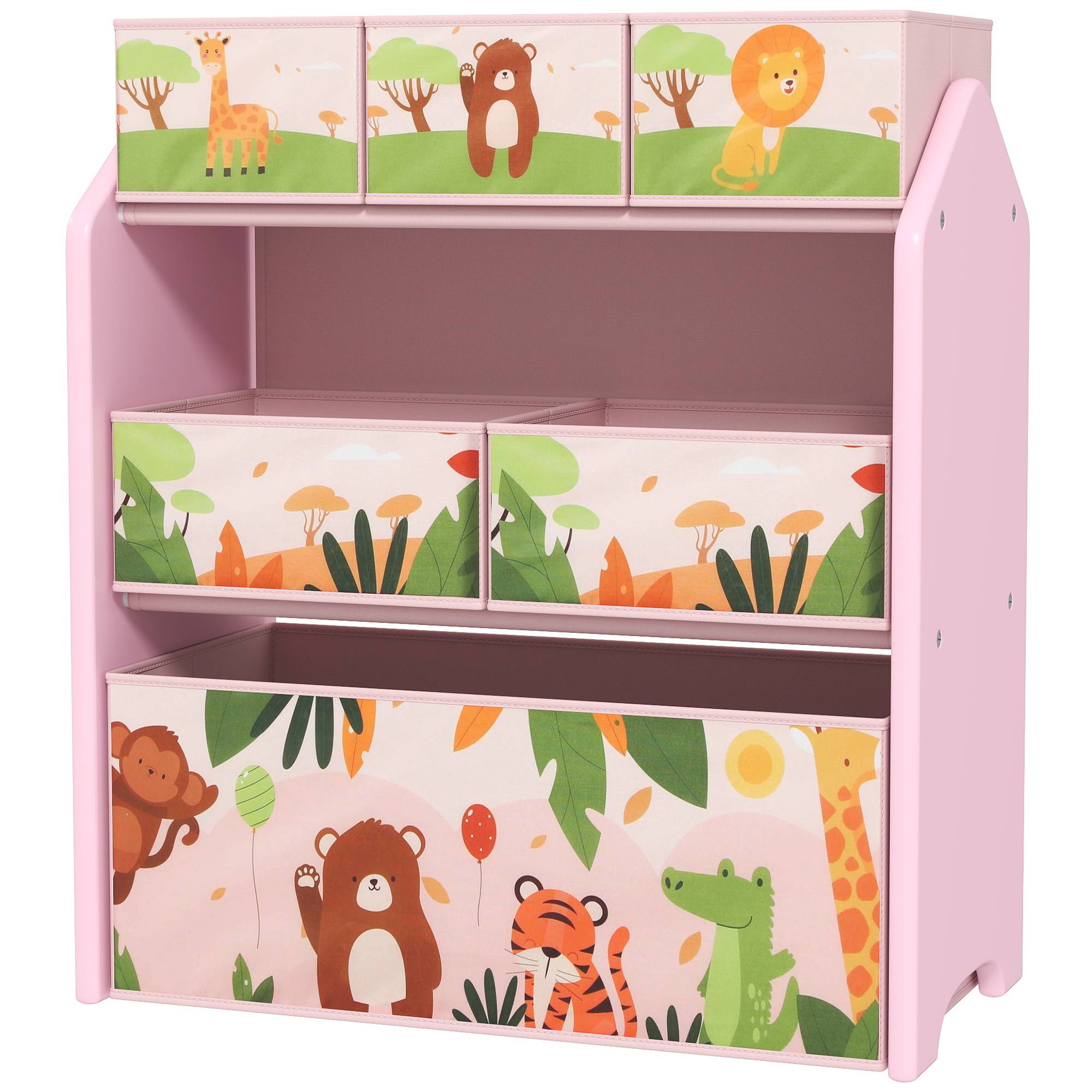 AIYAPLAY 3 Tier Wooden Toy Organiser Kids Storage Rack - Pink - Image 3