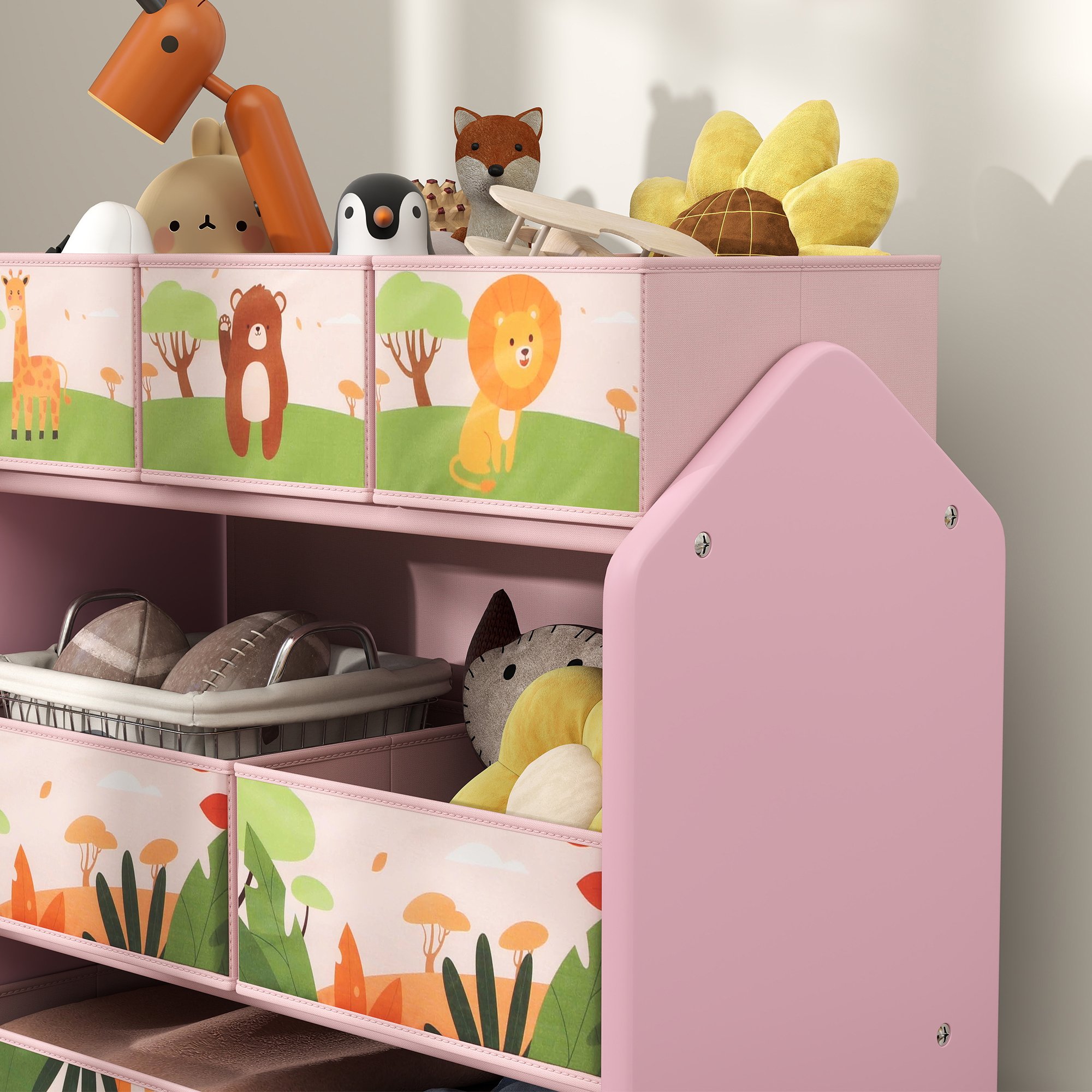 AIYAPLAY 3 Tier Wooden Toy Organiser Kids Storage Rack - Pink - Image 4
