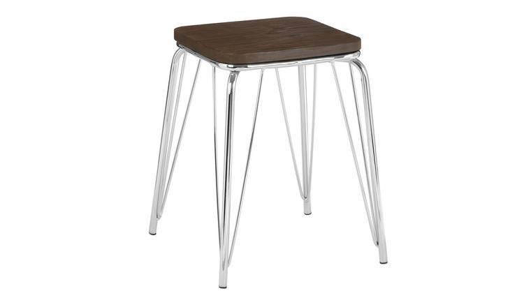Orsina District Elm Wood Stool – Natural & Chrome