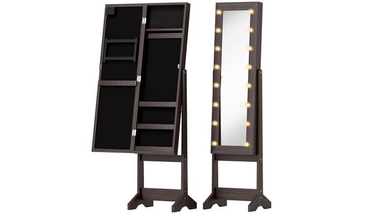HOMCOM 3 Angle Adjustable Mirror Jewelry Cabinet with LED Lights - Dark Brown