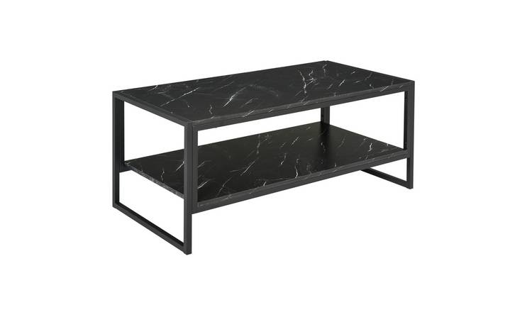 HOMCOM Two-Tier Faux Marble Effect Coffee Table - Black