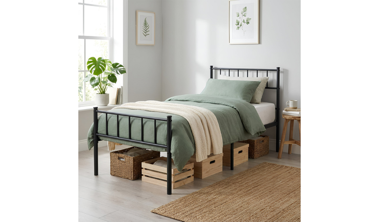 Harbour Housewares Single Metal Bed Frame - 3ft - Black