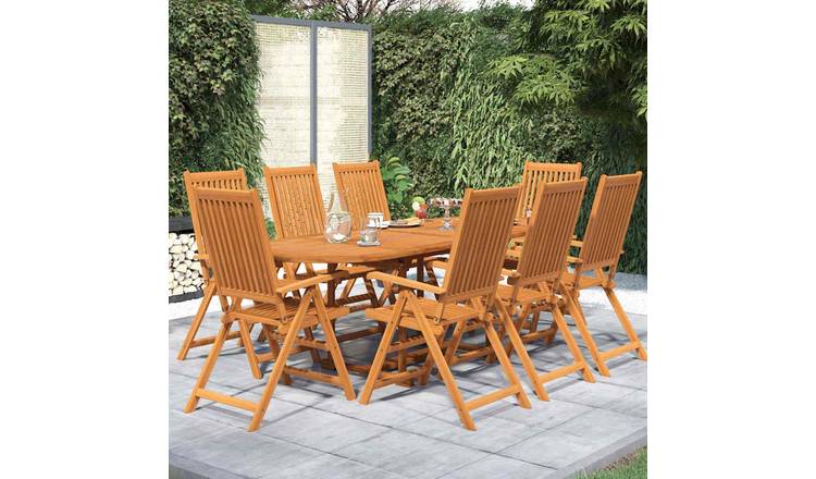 Walplus 9 Piece Acacia Wood Garden Dining Set - Brown - 160-240 x 100 x 75 cm