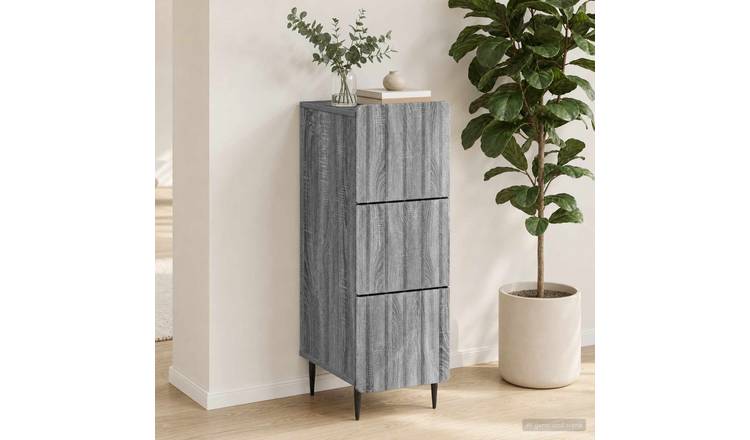 Walplus Engineered Wood Drawer Cabinet - Grey and Oak - 33 x 34.5 x 92 cm