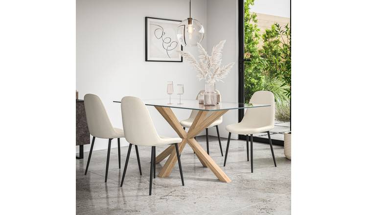 Furniture Online Etta Maya Glass Top Dining Table & 4 Ivory Chairs