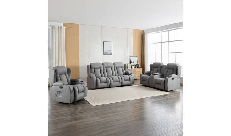 Furniture Online Caesar Manual Recliner Fabric 1+2+3 Seater Sofa Set - Grey