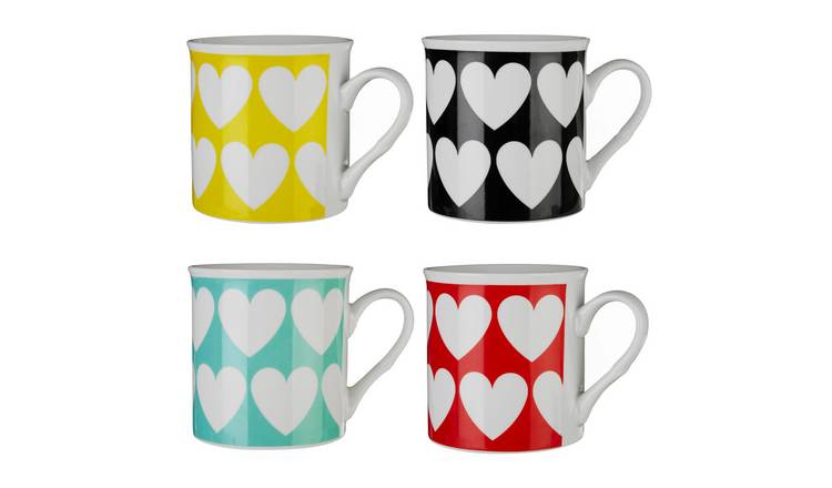 Orsina Heart Design Mug Set of 4 – Multicoloured