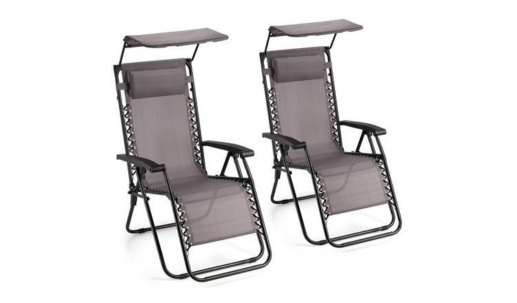 Vonhaus Verona Set of 2 Garden Zero Gravity Chairs with Canopy - Grey