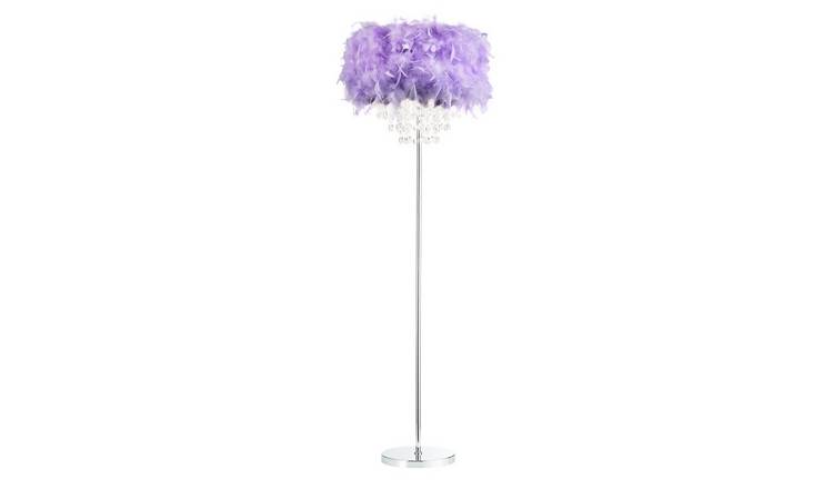 Happy Homewares Lilac Feather with Waterfall Drops Floor Lamp - 40cm
