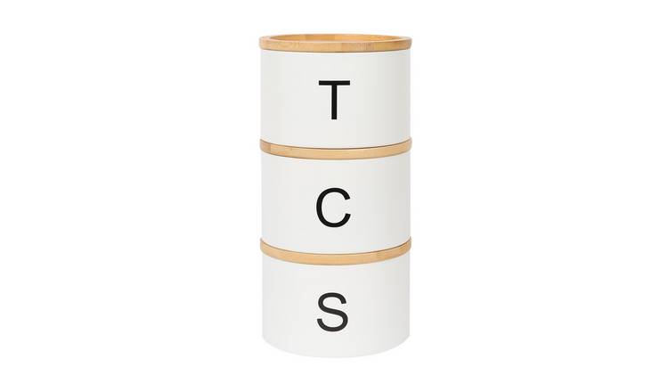 Harbour Housewares 3pc Stacking Tea Coffee Sugar Canister Set - White