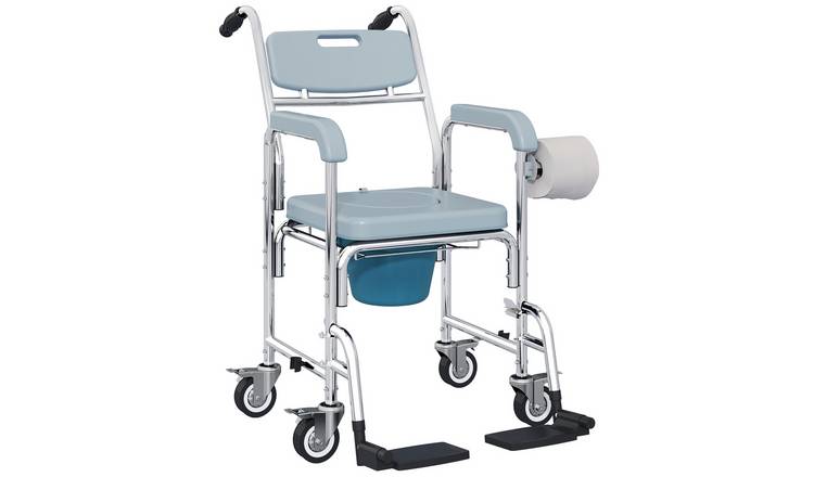 HOMCOM 4 in 1 Aluminium Wheeled Shower Commode Chair – Grey