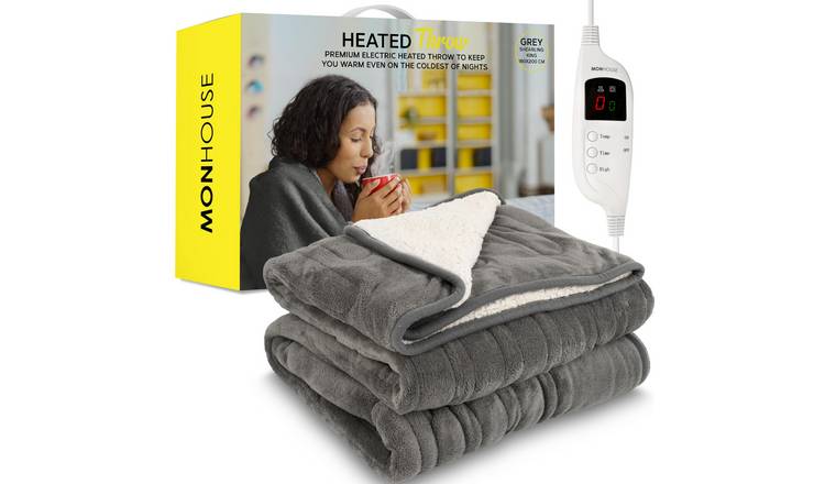 MONHOUSE King Heated Electric Throw with 9 Heat Setting - Grey