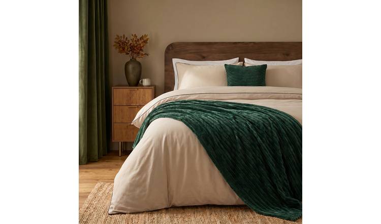 OHS Faux Fur Thick Rib Blanket Throw - 150 x 200cm - Green