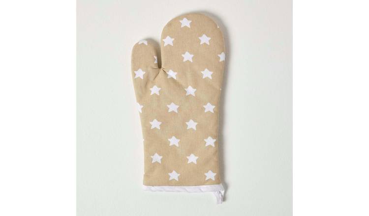 Homescapes Cotton Oven Gloves - Beige White