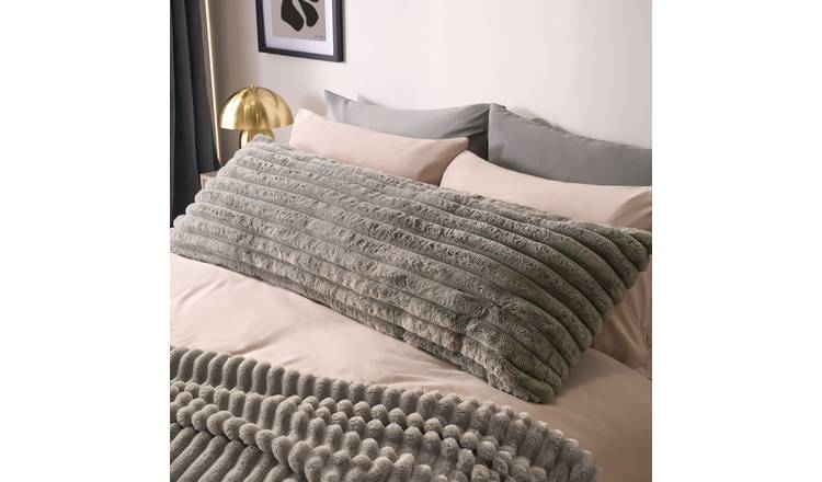 OHS Ribbed Faux Fur Bolster Pillow - Grey