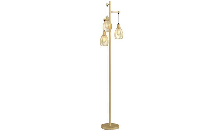 HOMCOM 3 Light LED Floor Lamp with Steel Wire Cage Lampshades - Gold Tone
