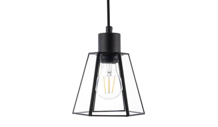 Happy Homewares Black Industrial Hexagonal with Clear Pendant Shade - 16cm