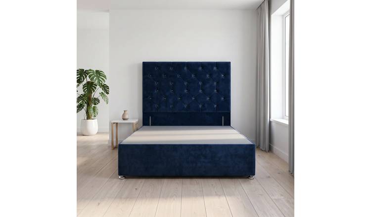 Somnior Diamante Velvet 2FT6 Small Single Divan Bed Base - Navy