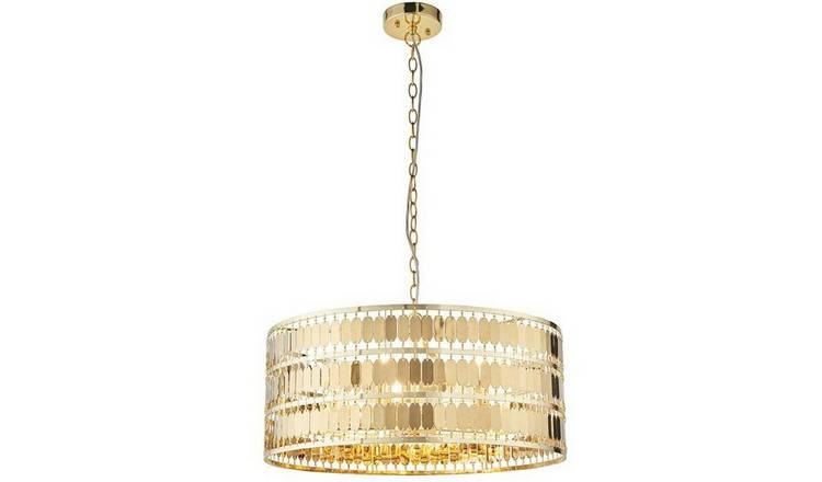 Loops Direct Steel and Stainless Steel Hanging Ceiling Pendant Light - Gold