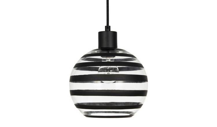 Happy Homewares Round Glass with Black Horizontal Bands Pendant Shade - 20cm