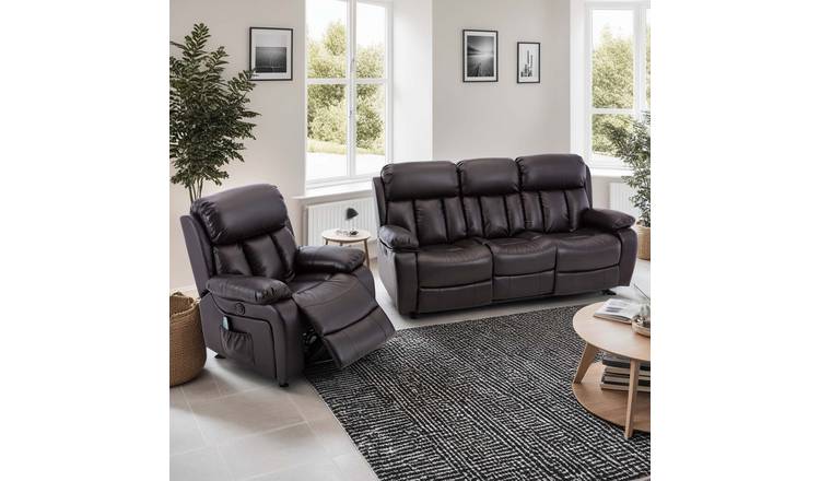Furniture Online Chester Electric Recliner Leather 1+3 Seater Sofa Set - Brown
