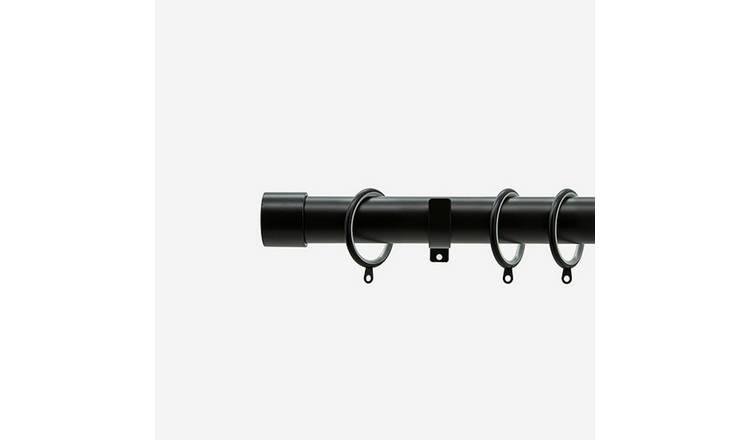 New Edge Blinds Matt Black 28mm End Cap Fixed Metal Curtain Pole - 430cm