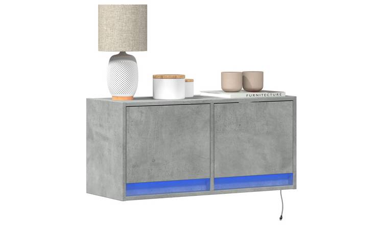 Walplus LED 2 Drawer TV Wall Unit - Stone Grey - 80 x 31 x 38 cm