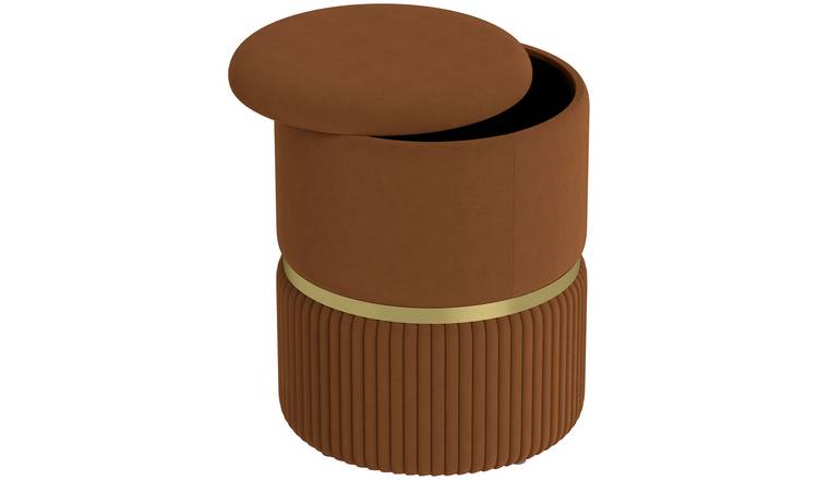 HOMCOM Velvet Round Storage Stool with Removable Top - Light Brown