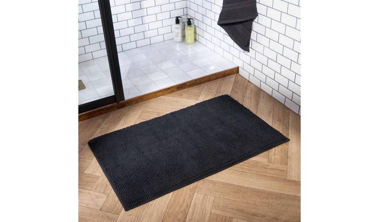 OHS Chenille Style Quick Dry Bath Mat - 45 x 75cm - Black
