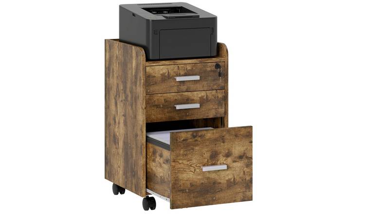 HOMCOM 3 Drawer Filing Cabinet with Lock for Home Office - Rustic Brown