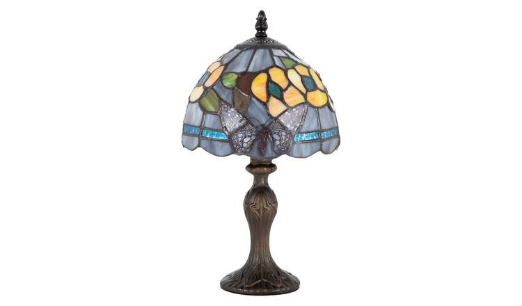 Happy Homewares Purple Stained Glass Butterfly Tiffany Table Lamp - 19cm