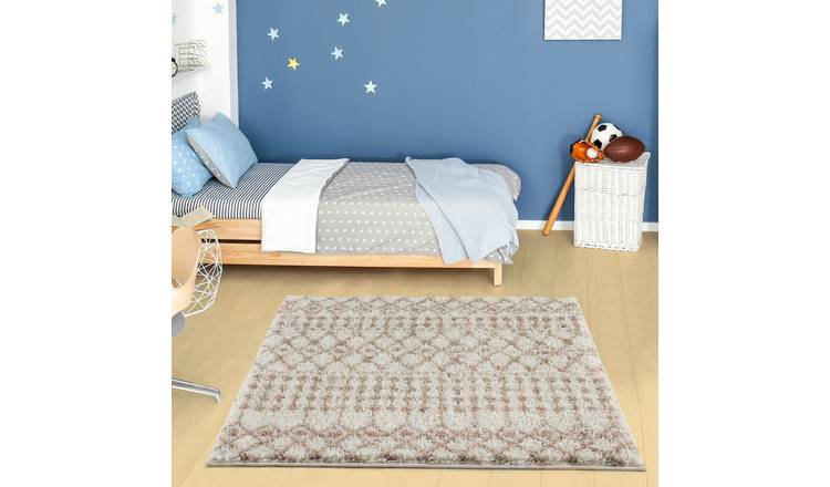 The Rugs  Cream and Beige Moroccan Shaggy Tribal Square Rug - 120 x 120cm