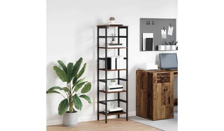 Walplus 4 Tier Steel Bookshelf - Dark Wood - 40 x 29.5 x 149 cm