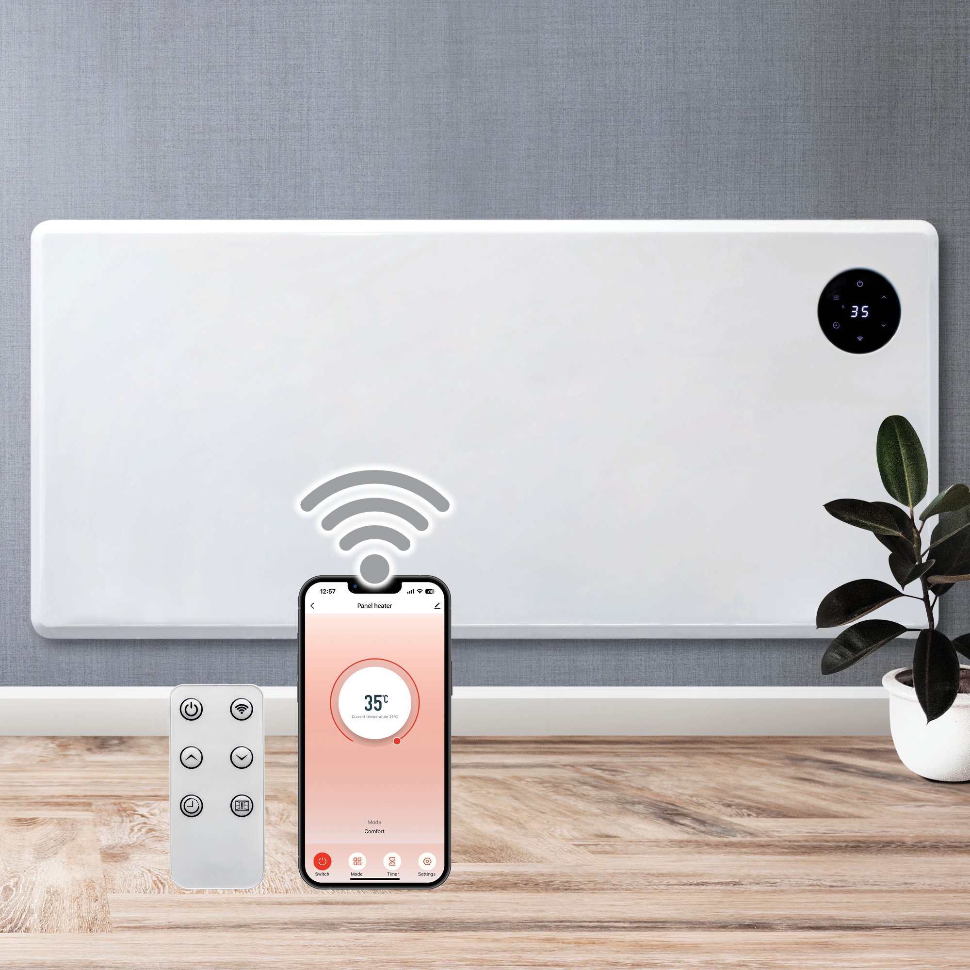 Purus 1800W Smart WiFi Electric Panel Heater - White - Image 1