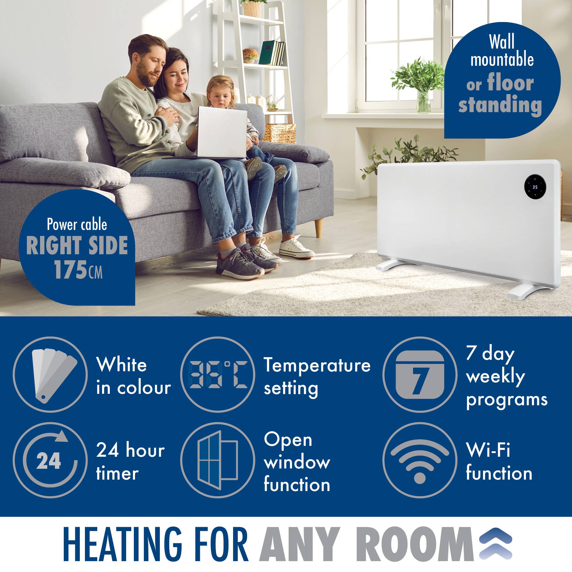 Purus 1800W Smart WiFi Electric Panel Heater - White - Image 5