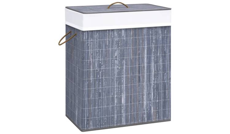 Walplus 83L Bamboo Laundry Basket - Grey - 43.5 x 33.5 x 65.5 cm