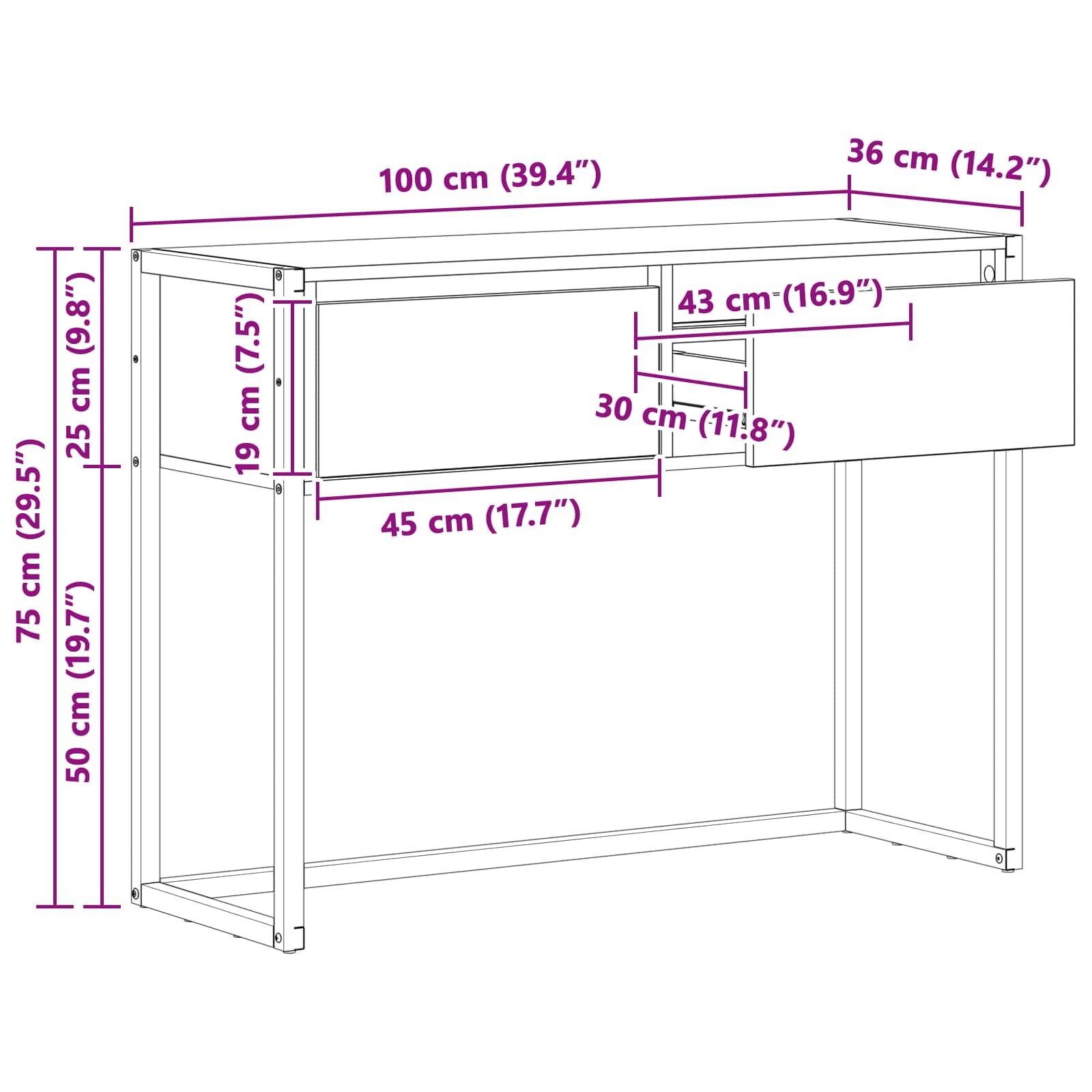 Walplus 2 Drawer Engineered Wood End Table - Light Oak - 100 x 36 x 75 cm - Image 9