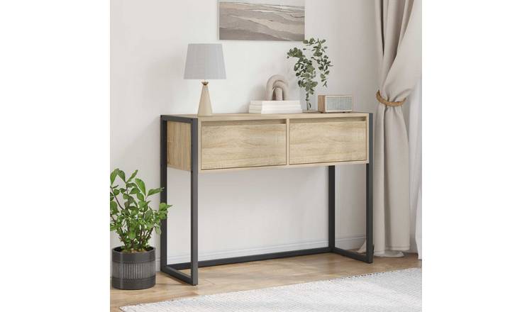 Walplus 2 Drawer Engineered Wood End Table - Light Oak - 100 x 36 x 75 cm