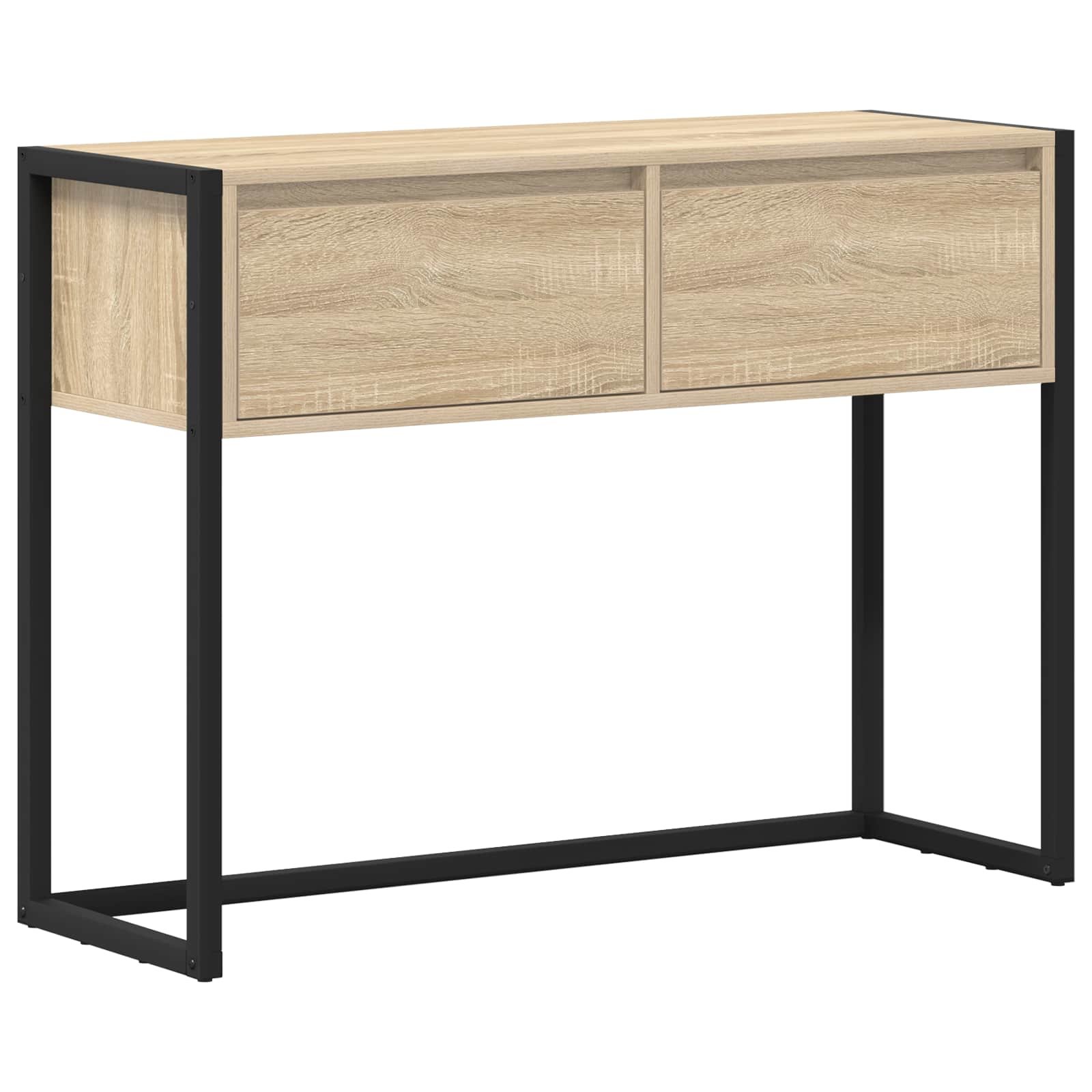 Walplus 2 Drawer Engineered Wood End Table - Light Oak - 100 x 36 x 75 cm - Image 2