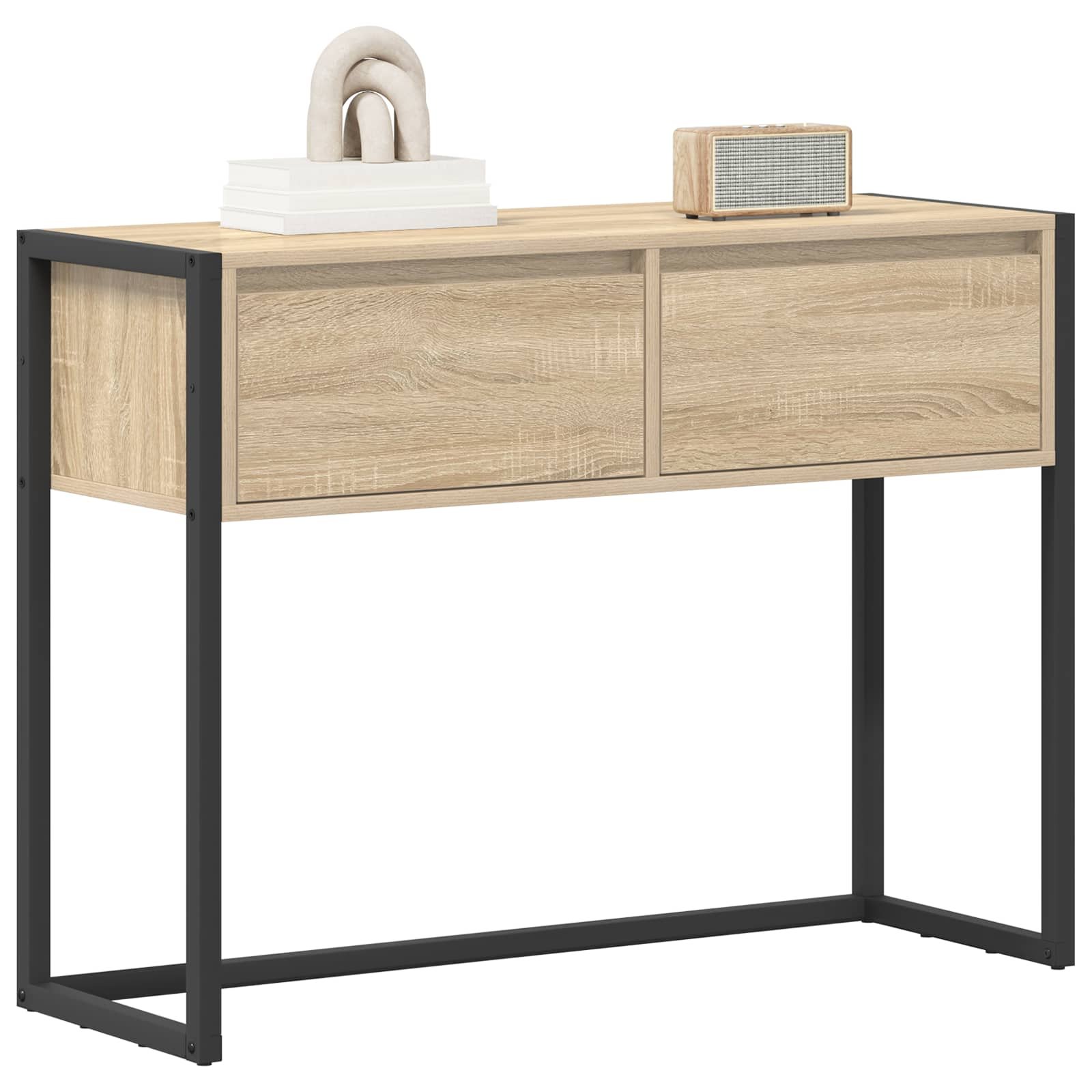 Walplus 2 Drawer Engineered Wood End Table - Light Oak - 100 x 36 x 75 cm - Image 3