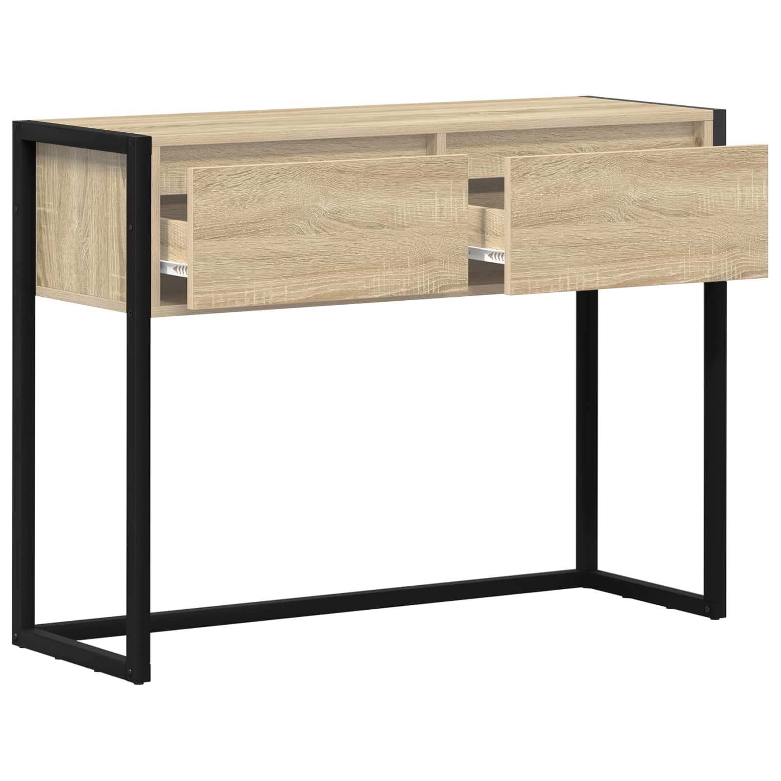 Walplus 2 Drawer Engineered Wood End Table - Light Oak - 100 x 36 x 75 cm - Image 5