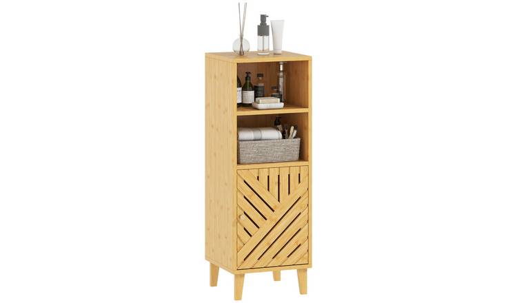 HOMCOM Bathroom Cabinet with Bamboo Doors and Legs - Natural Wood