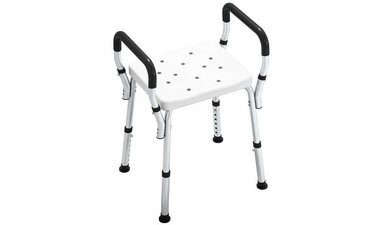 HOMCOM Non-Slip Portable Shower Stool with Adjustable Height - White
