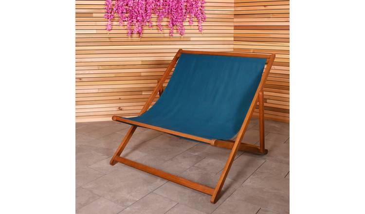 Charles Bentley Wooden Double Deck Chair for Outdoors and Garden - Teal