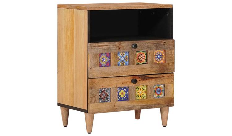 Walplus Solid Wood Bedside Table - Natural - 50 x 33 x 62 cm