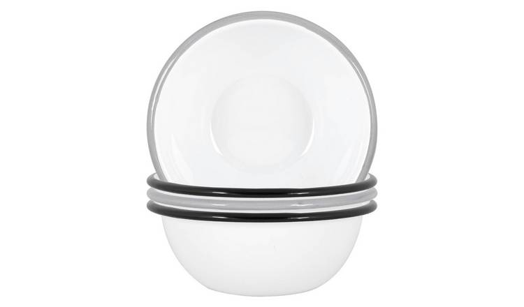 Argon Tableware White Enamel Bowls - Black/Grey