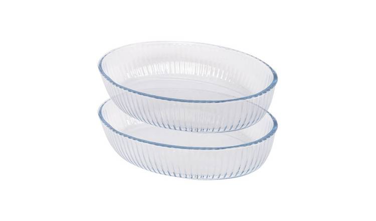 Argon Tableware Optical Oval Glass Oven Dishes - Pack of 2